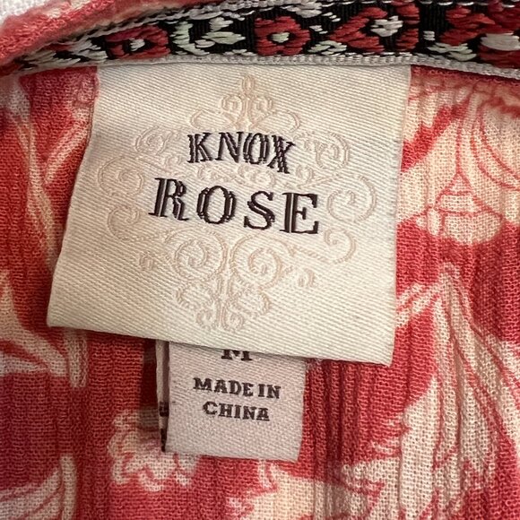 Knox Rose Red Floral Sleeveless Button Front Dress M Rayon Smocked Boho Summer - Picture 5 of 9